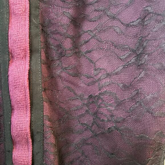 BEHNAZ Saraffour snapfront Plum w black lace overlay Cardigan XL preppygoth - Picture 7 of 7